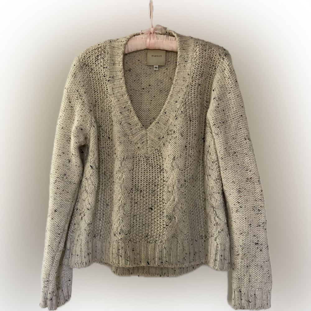 Mason Sweater Size Medium Gray and Cream soft V neck
